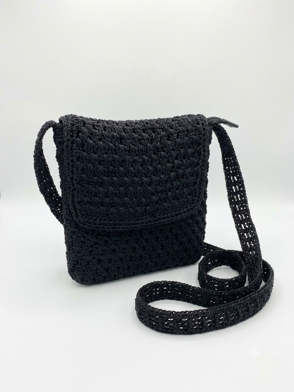 NWOT Handwoven Black Crochet Crossbody Bag